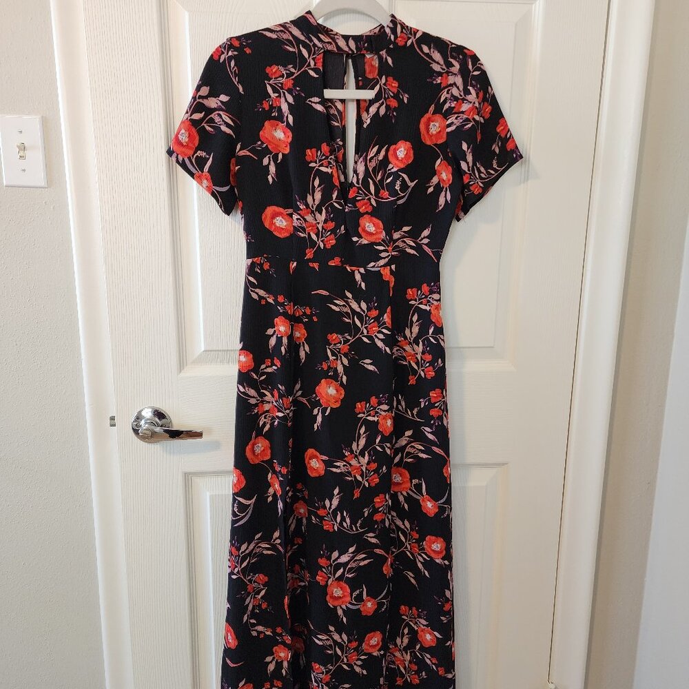 Lush Navy Blue Floral Slit Maxi Dress